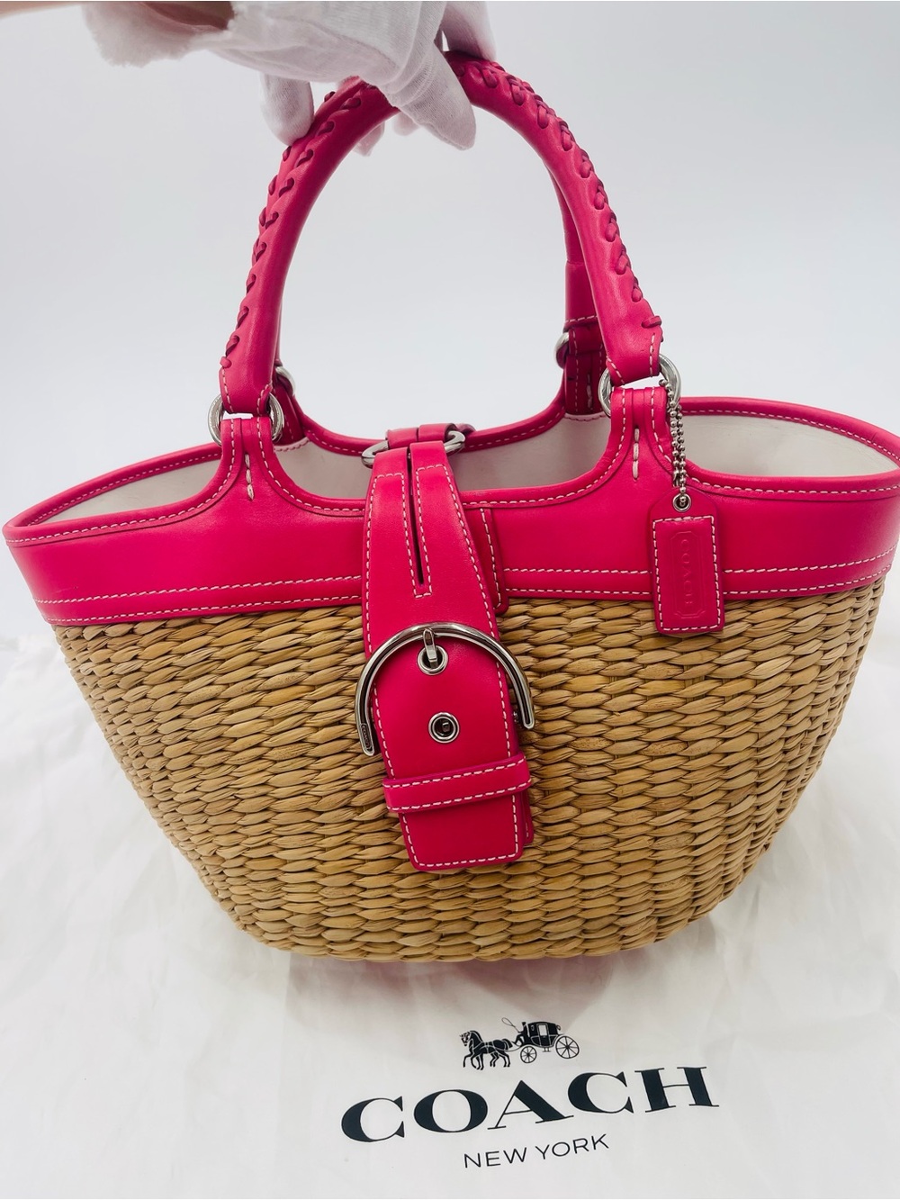 COACH 6271 Pink Trim Wicker Tote Bag - Picture 6 of 9